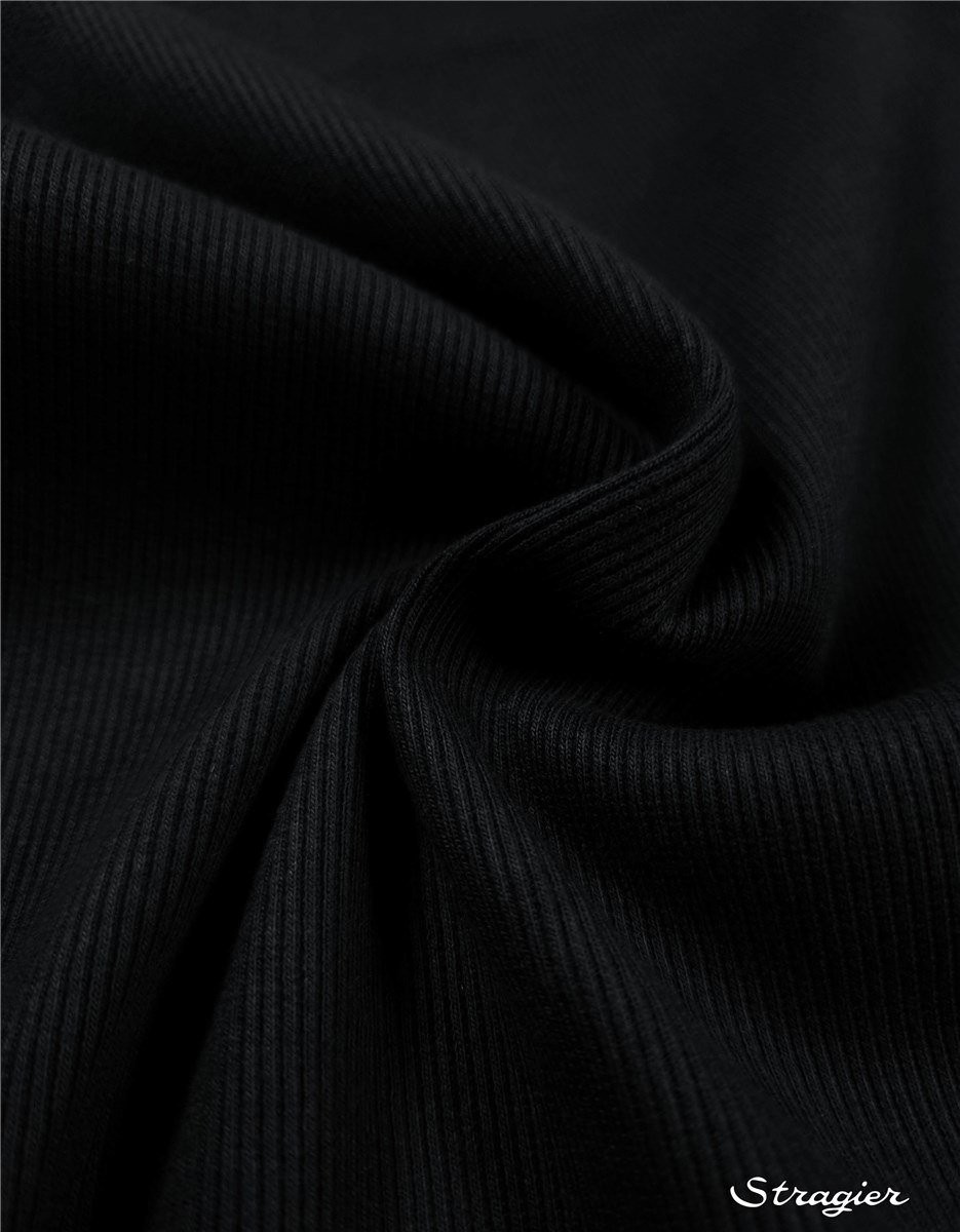 Bord Côte 2x2 - Coton BIO Stretch - Uni - Noir