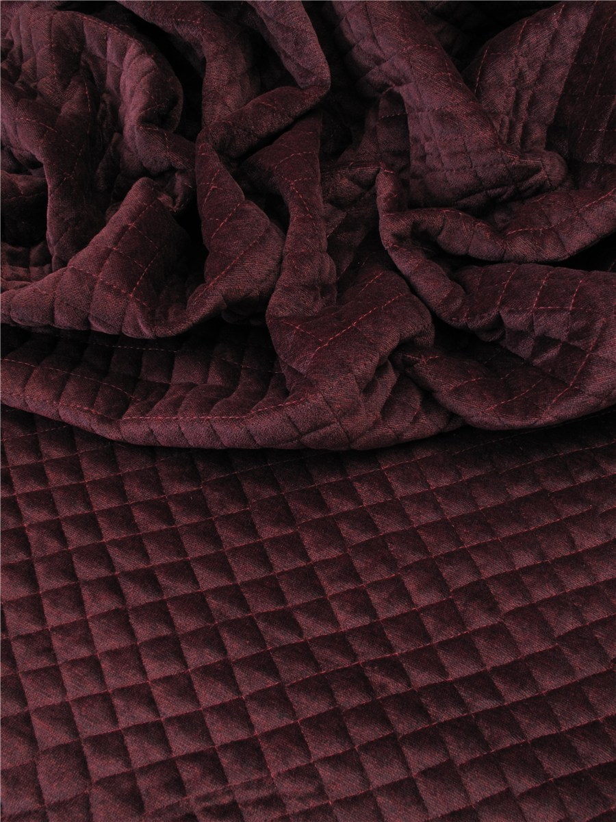 Quilted Velvet Fabric - Plain - Prune