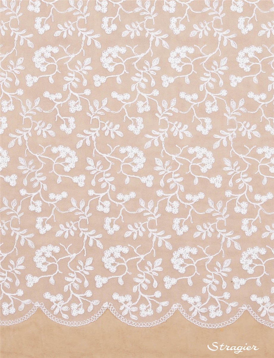Broderie sur tulle fin - Nellinelle - Ivoire-Blanc - 130 cm