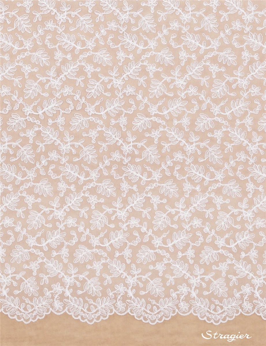 Broderie sur tulle fin - Oseline - Porcelaine Stragier - 130 cm