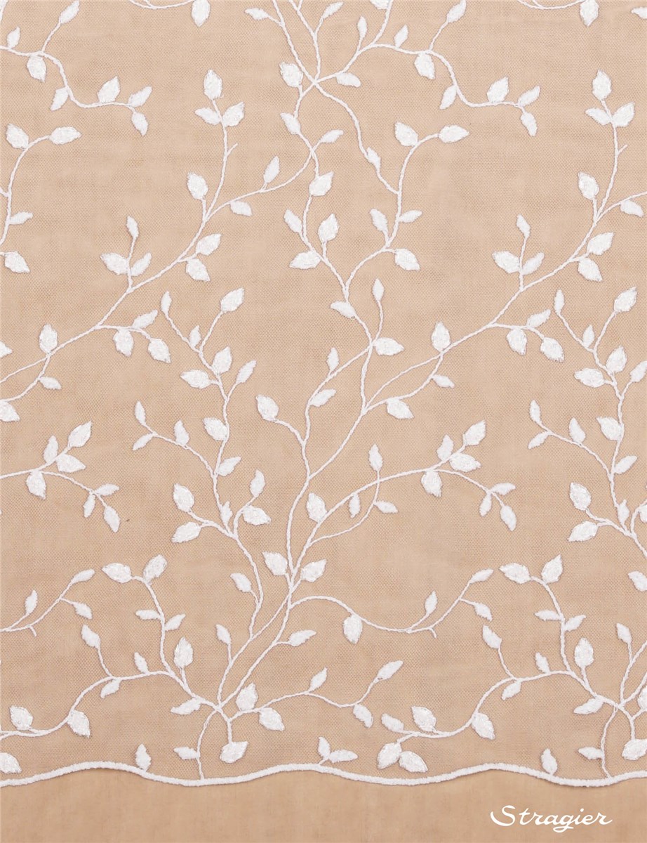 Sheer Tulle - Cord Embroidered - Liseronne - Stragier Pale Ivory - 135 cm