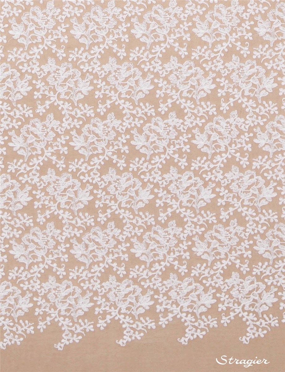 Broderie fine sur tulle invisible - Adélie - Porcelaine Stragier - 135 cm