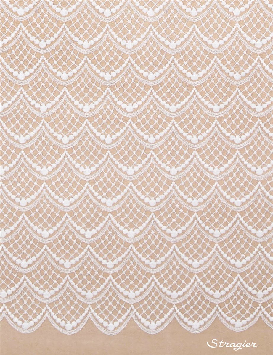 Cotton Thread Embroidery on Sheer Tulle - Clarille - Stragier Pale Ivory - 135 cm