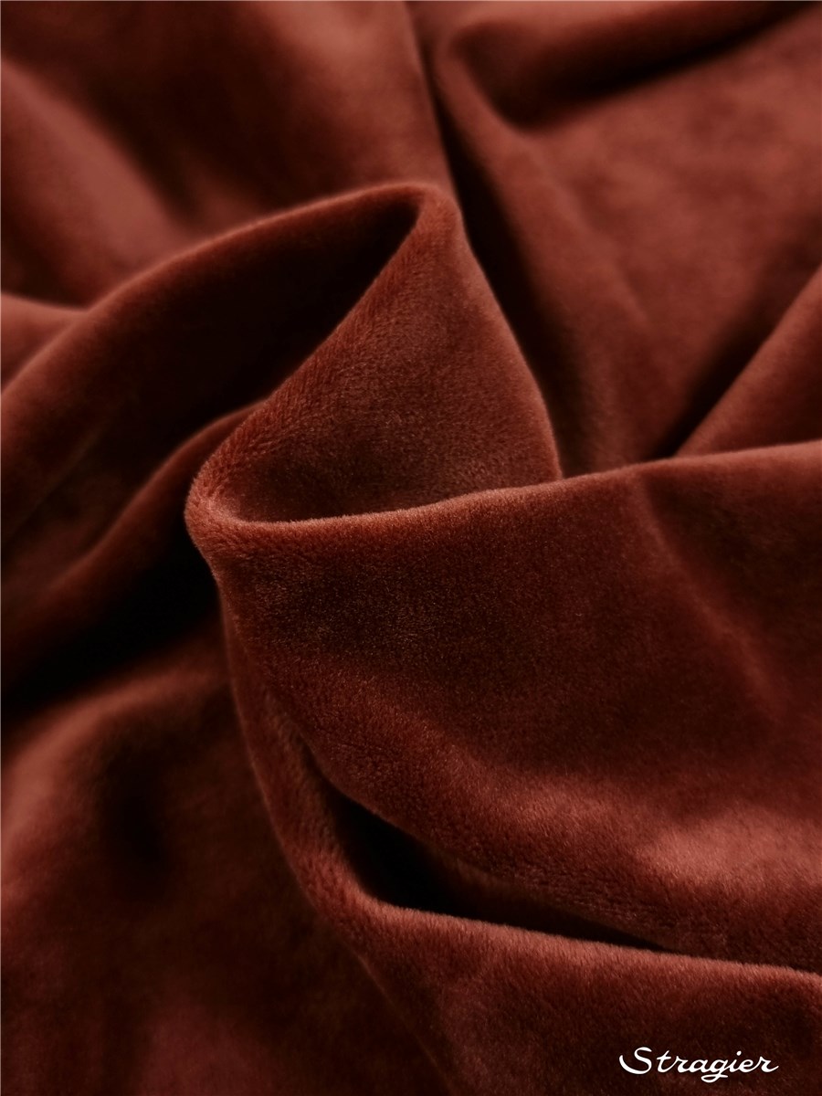 Velours lisse stretch (base maille) - uni - Rouille 