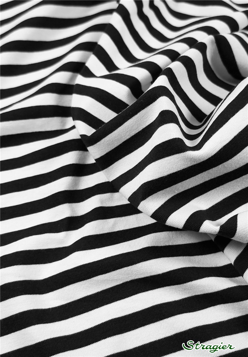 Jersey Coton Stretch 200 gr/m2 - Rayures 10mm - Noir 
