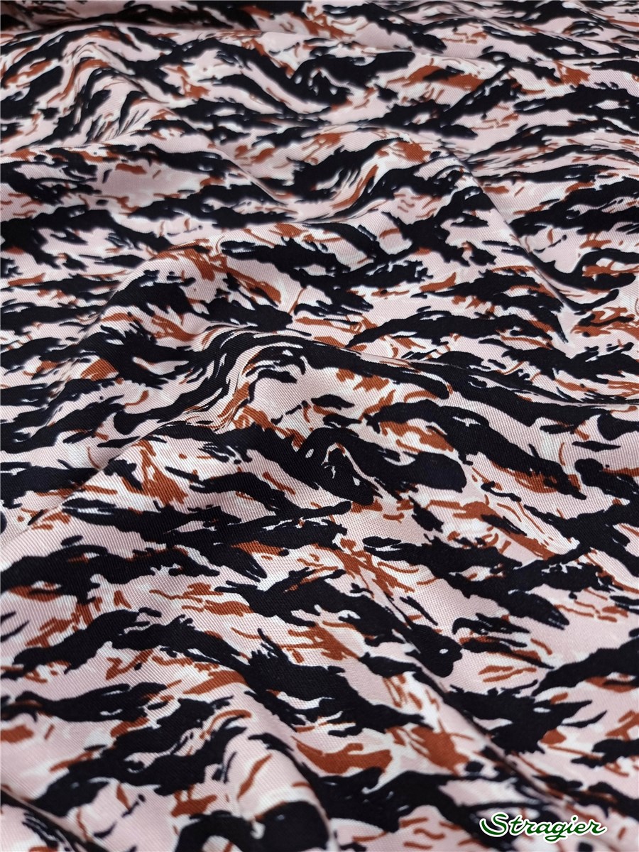 Twill souple Viscose - Waves - Blush-Black 