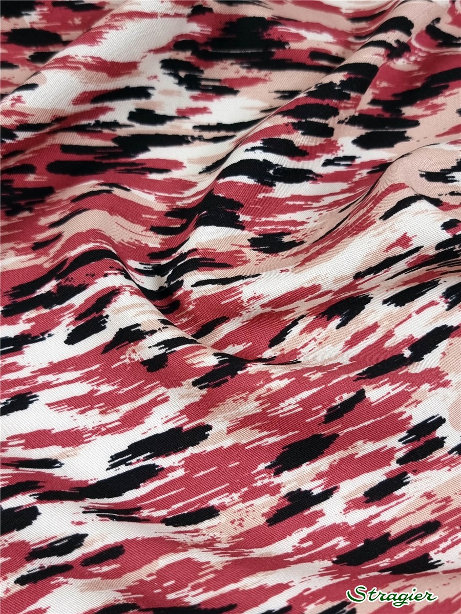 Twill souple Viscose - Camo - Framboise 