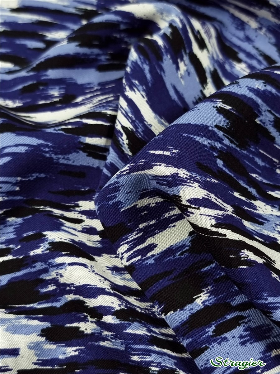 Twill souple Viscose - Camo - Bleu Océan 