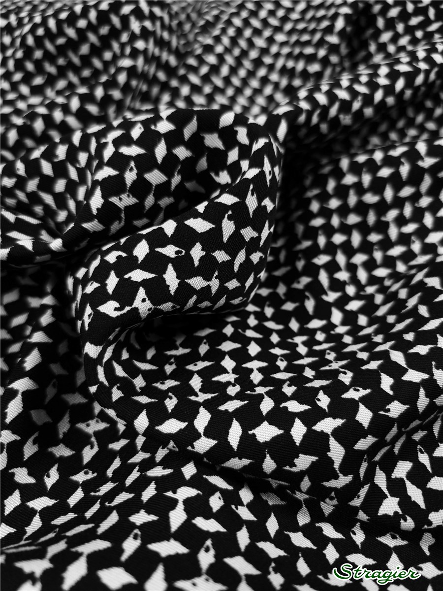 Twill souple Viscose - Graphic - Noir-Ivoire 