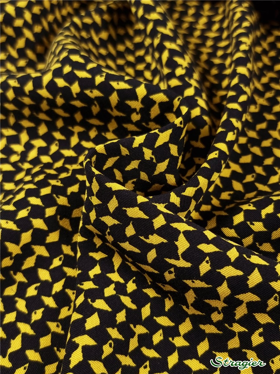 Twill souple Viscose - Graphic - Moutarde-Noir 