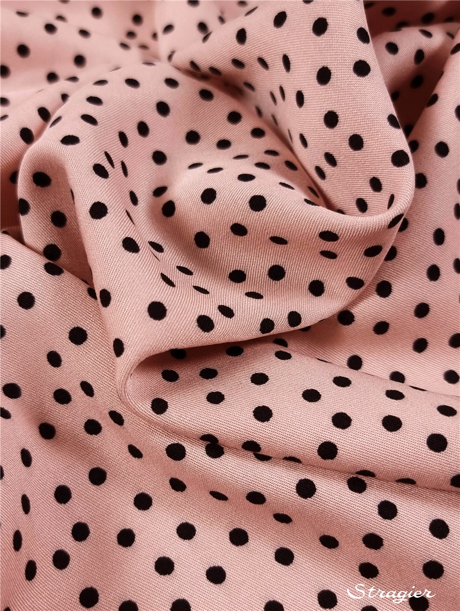 Twill souple Viscose - Pois 4mm - Blush-Black 