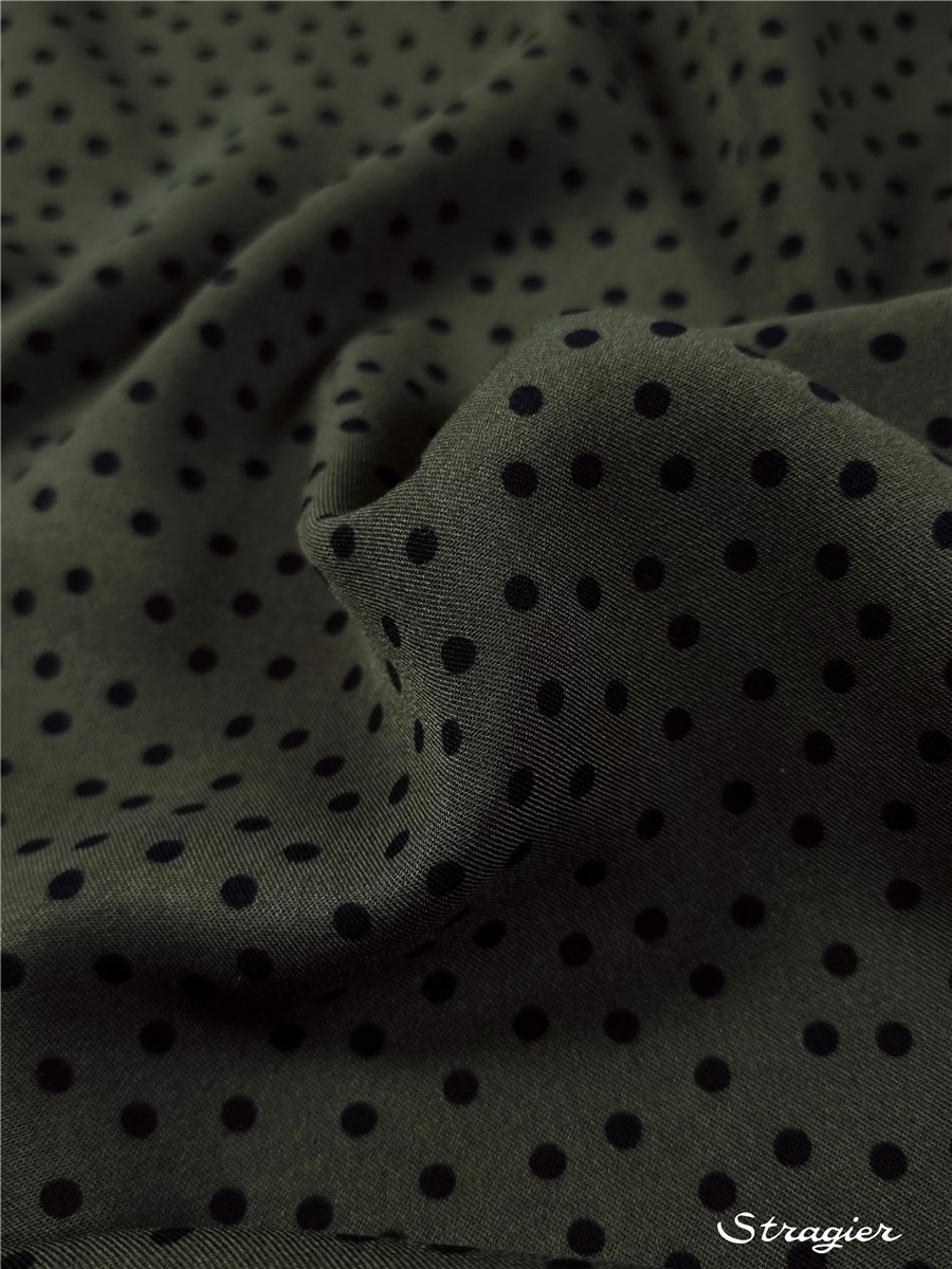 Twill souple Viscose - Pois 4mm - Kaki-Noir 