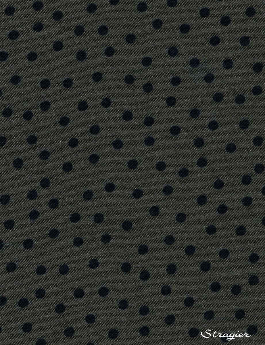 Twill souple Viscose - Pois 4mm - Kaki-Noir 