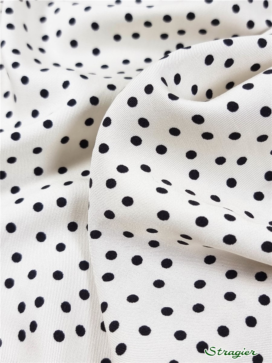 Twill souple Viscose - Pois 4mm - Ivoire-Noir 