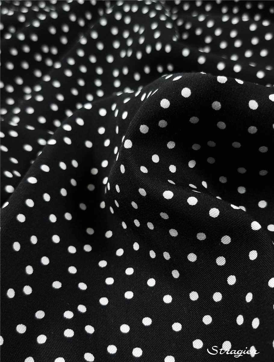 Twill souple Viscose - Pois 4mm - Noir-Ivoire 