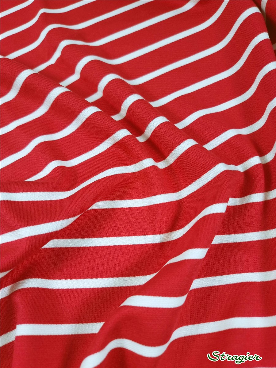 Milano Knitted Fabric - Stretch - Rayures 15mm-5mm - Rouge
