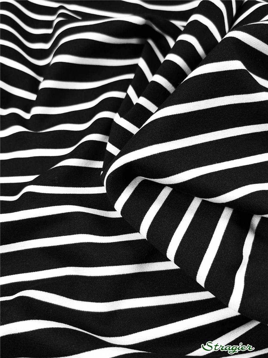 Milano Knitted Fabric - Stretch - Rayures 15mm-5mm - Noir