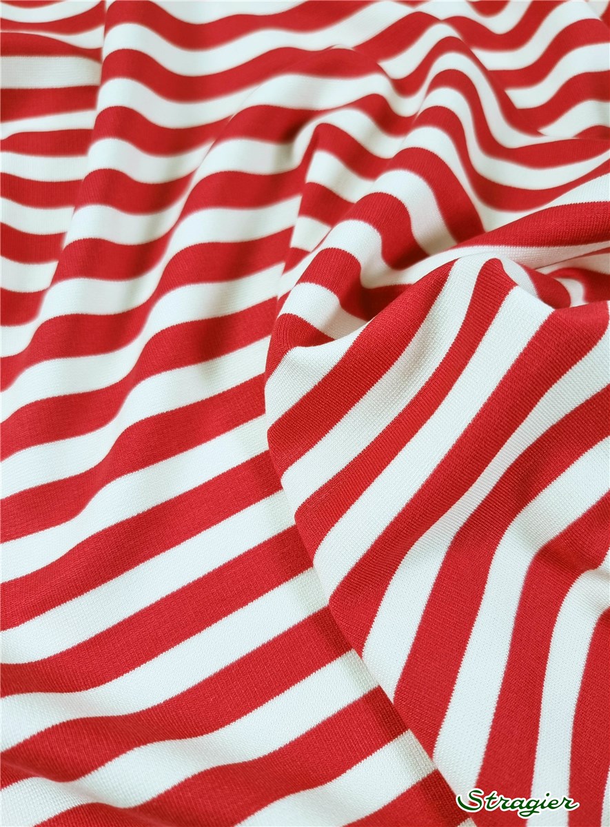 Milano Knitted Fabric - Stretch - Rayures 10mm-9mm - Rouge