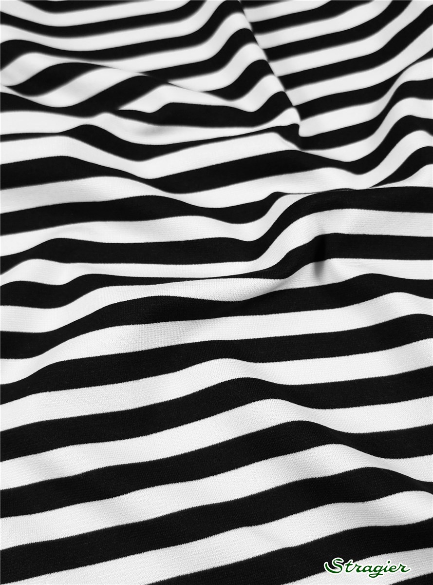 Milano Knitted Fabric - Stretch - Rayures 10mm-9mm - Noir