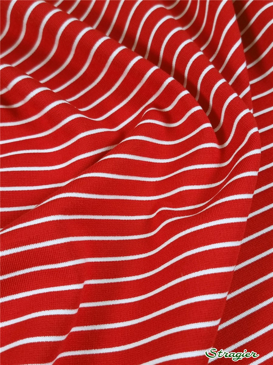 Maille Milano Stretch - Rayures 7mm-2mm - Rouge 