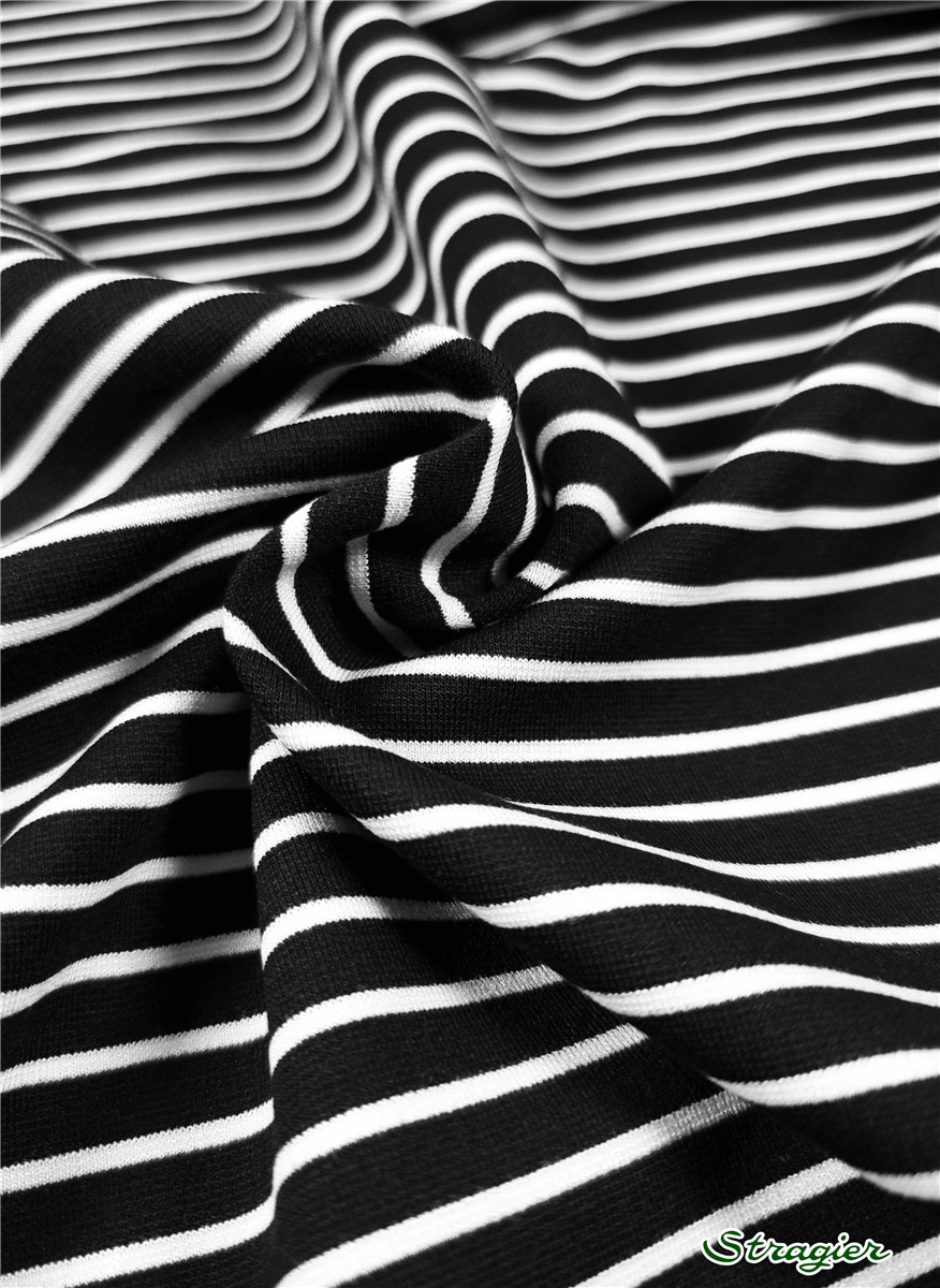 Maille Milano Stretch - Rayures 7mm-2mm - Noir 