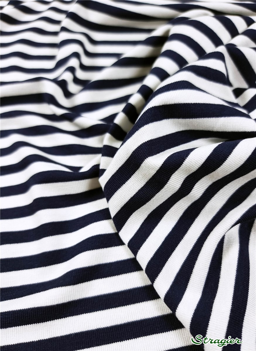 Viscose Jersey - stretch - Rayures 5mm - Marine