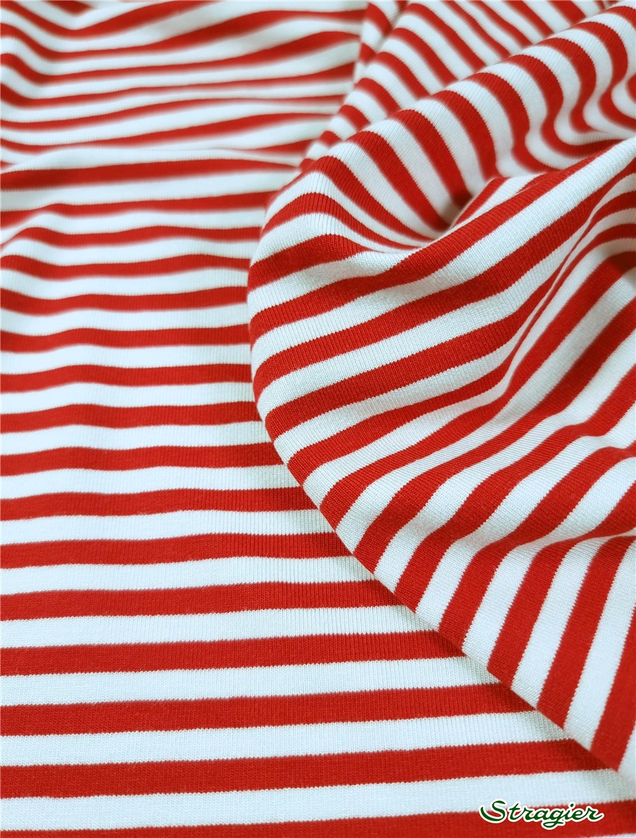 Jersey Viscose Stretch - Rayures 5mm - Rouge