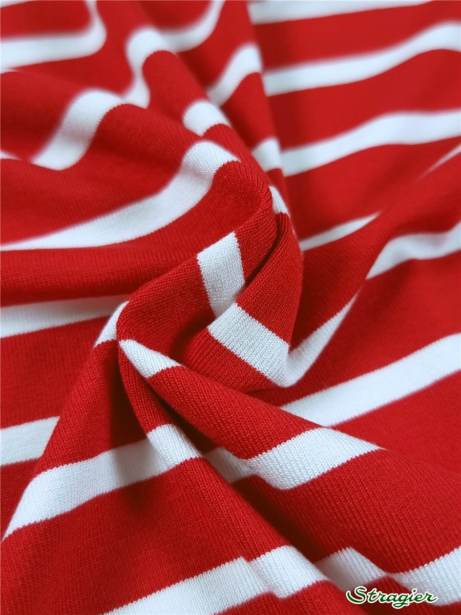 Viscose Jersey - stretch - Rayures 19mm-7mm - Rouge-Blanc
