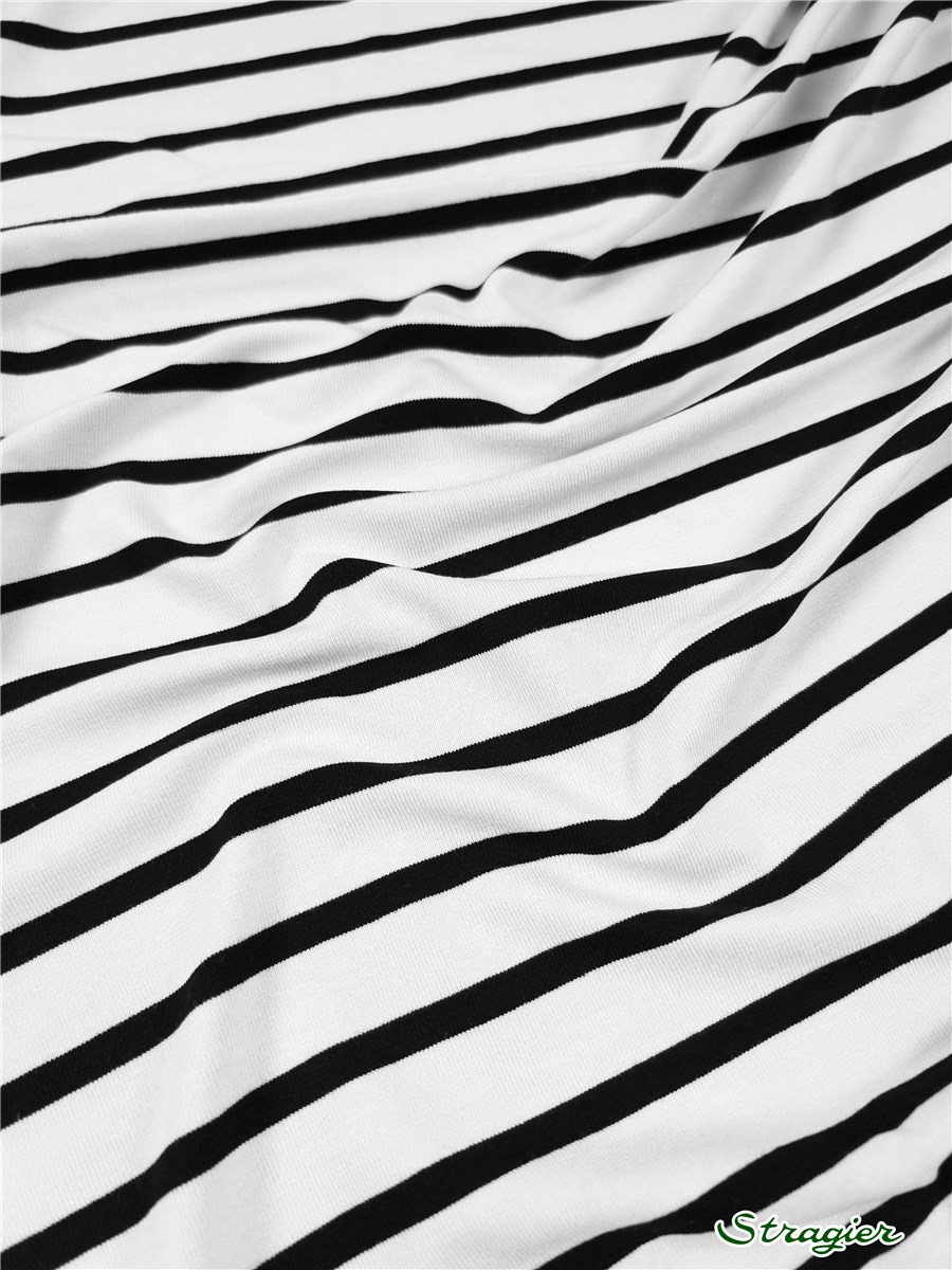 Viscose Jersey - stretch - Rayures 19mm-7mm - Blanc-Noir
