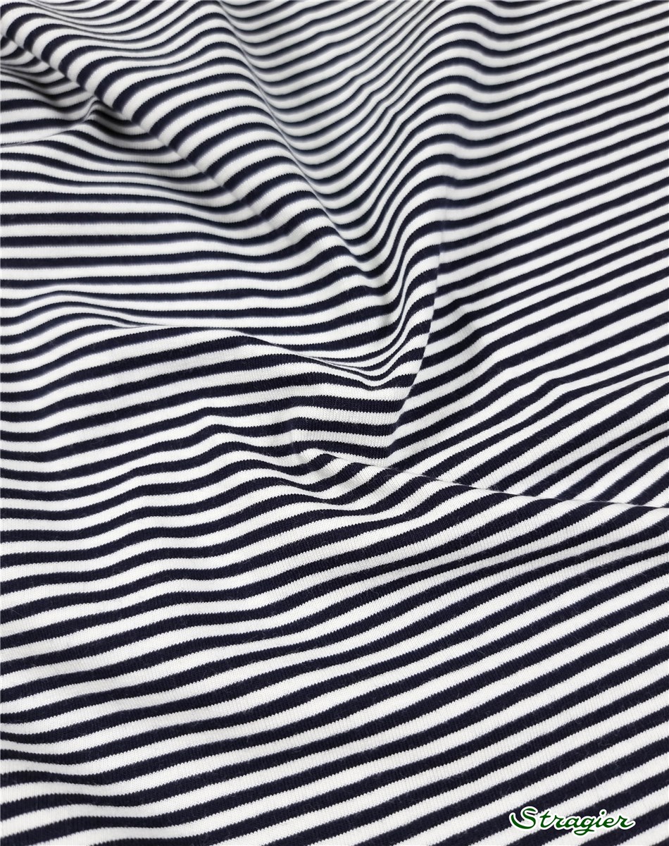 Jersey Coton Stretch 200 gr/m2 - Rayures 3mm - Marine 