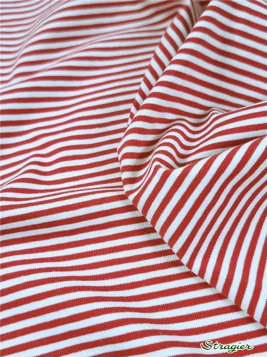 Jersey Coton Stretch 200 gr/m2 - Rayures 3mm - Rouge 