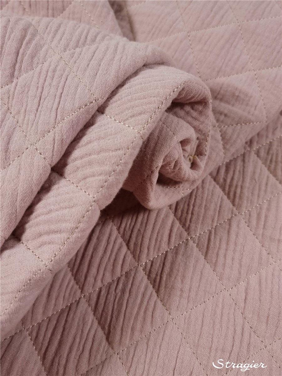 Matelassé - Double Gaze de Coton - uni - Rose grisé clair