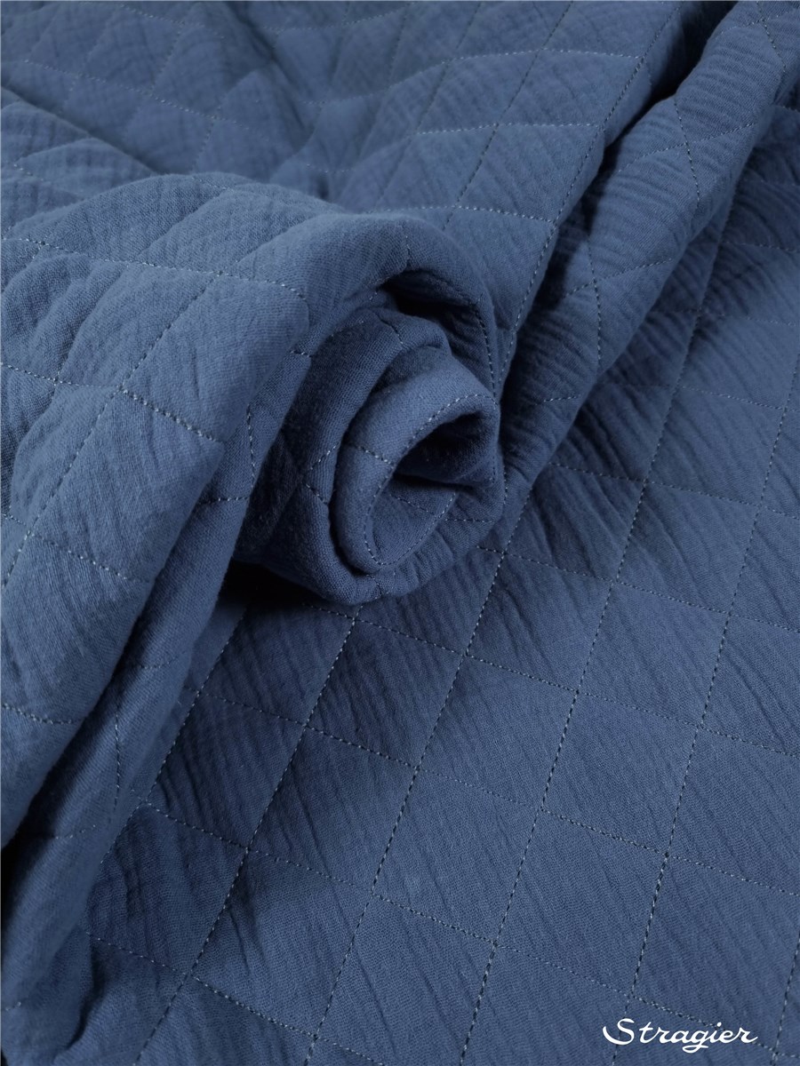 Matelassé - Double Gaze de Coton - uni - Bleu Indigo
