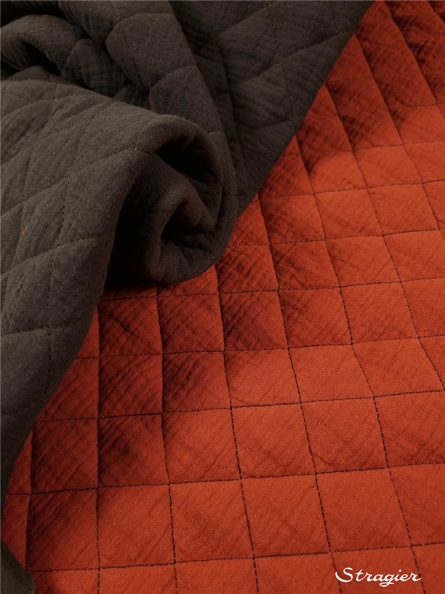 Matelassé - Double Gaze de Coton - Double Face - uni - Terracotta-Aubergine 