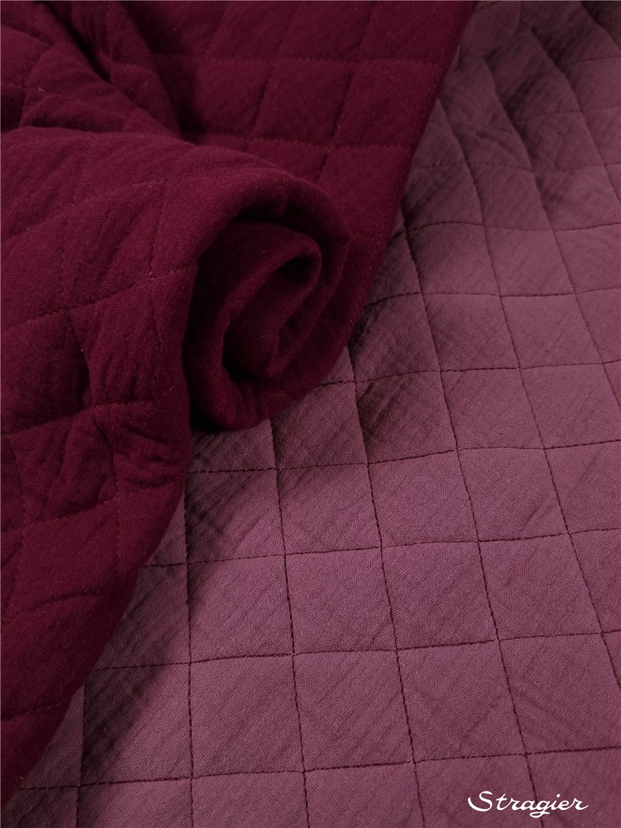 Quilted Fabric - Double Cotton Gauze - Double Face - uni - Orchidée-Bourgogne