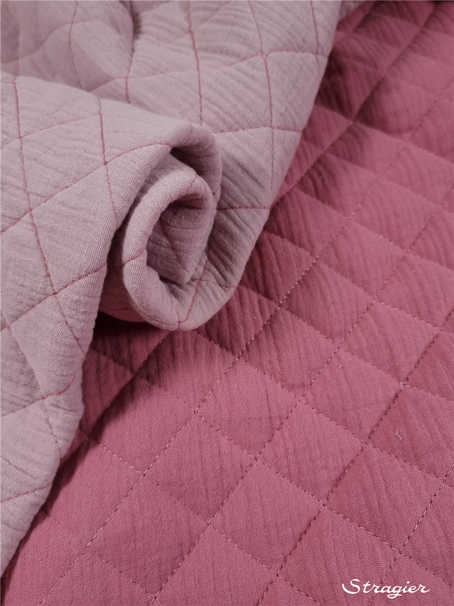 Matelassé - Double Gaze de Coton - Double Face - uni - Rose-Rose 