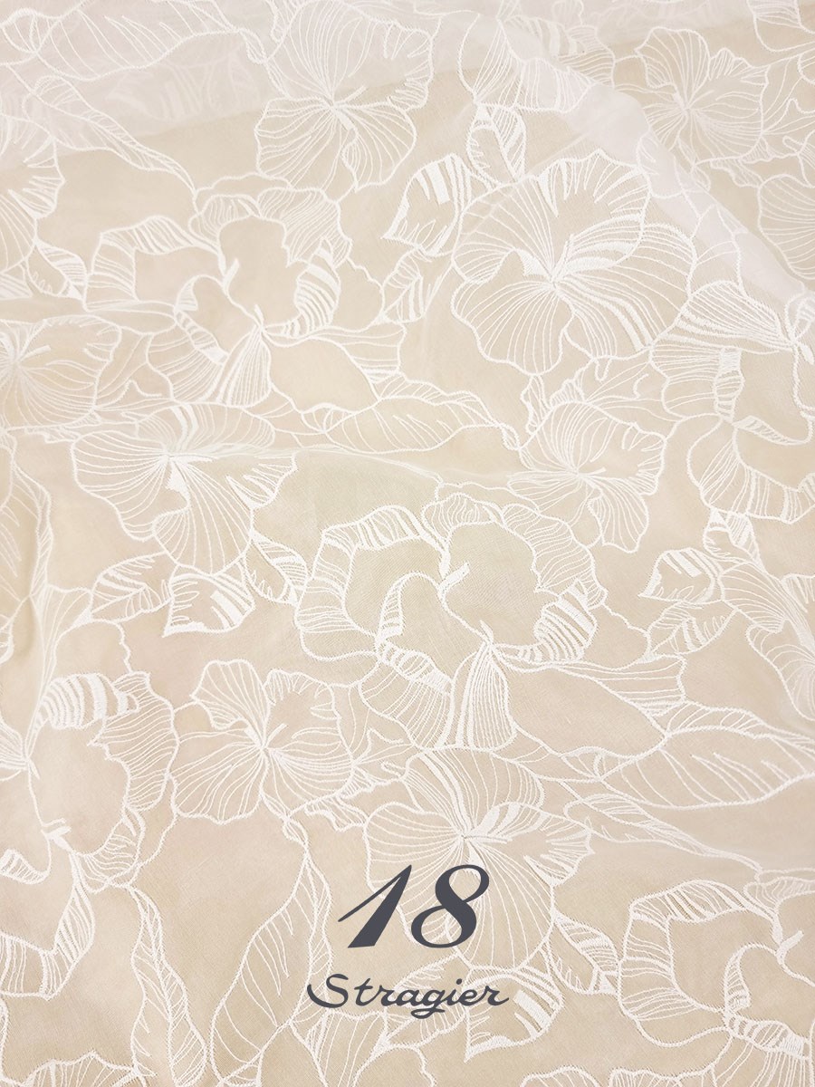 Organza de Soie brodé au fil de Coton - Caladia - Ivoire clair Stragier