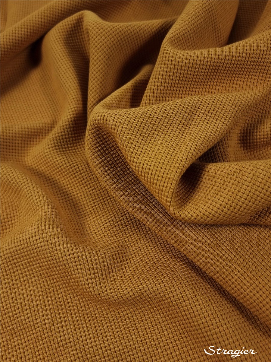 Pure Cotton - Waffle piqué - Knitted fabric - uni - Safran