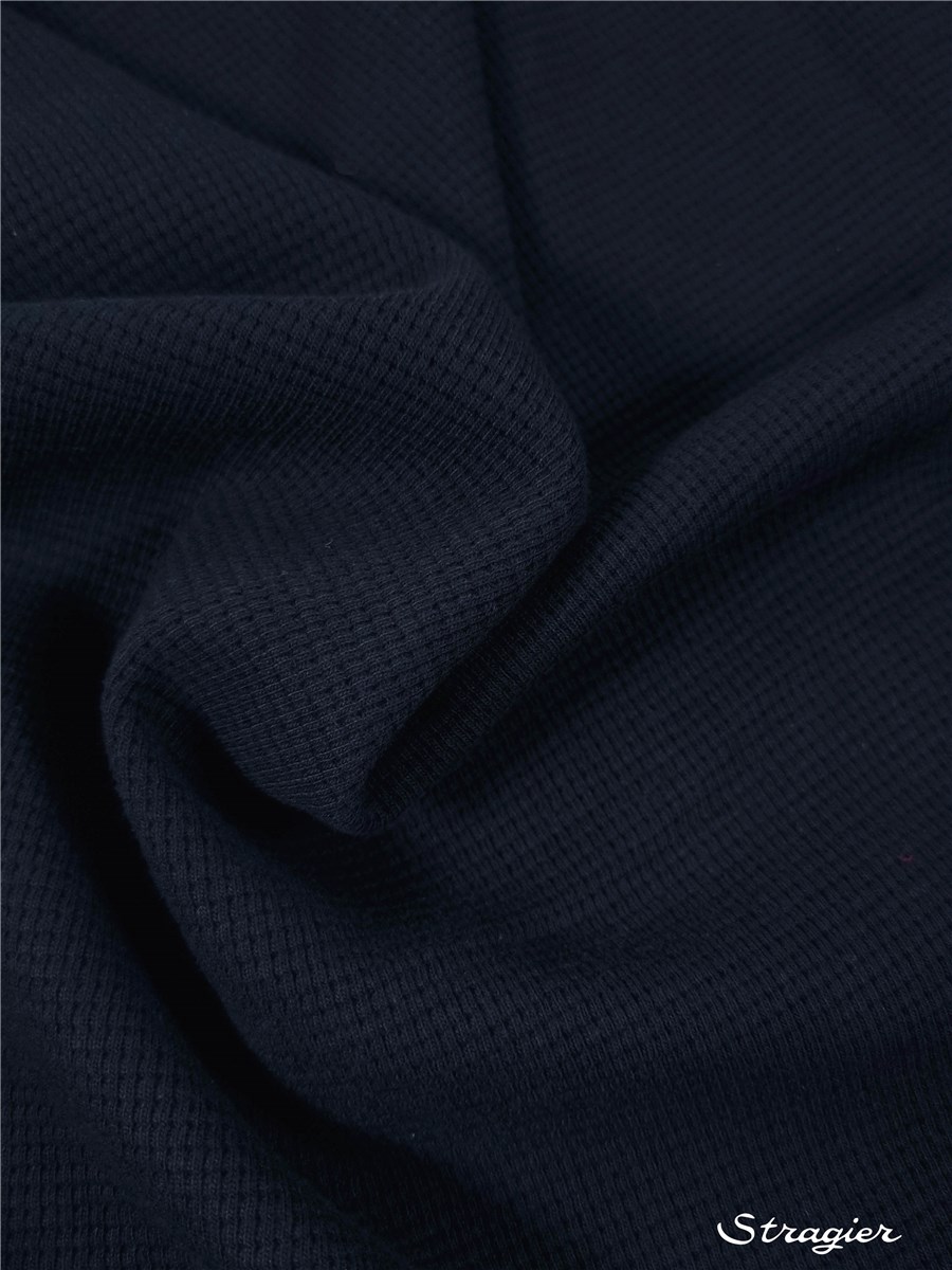 Maille gaufrée pur Coton - uni - Marine clair