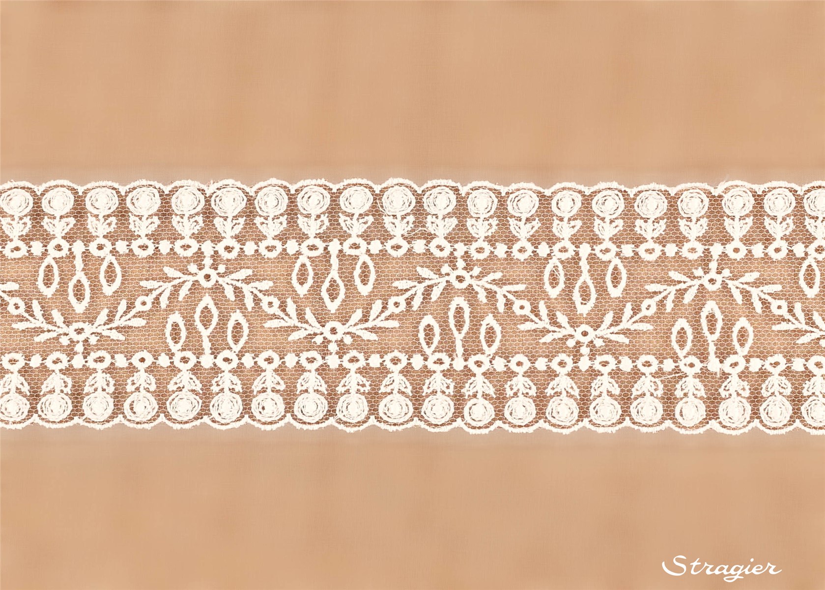 Broderie fine Coton sur Tulle invisible - Victorine - Ivoire clair Stragier - 5,5 cm