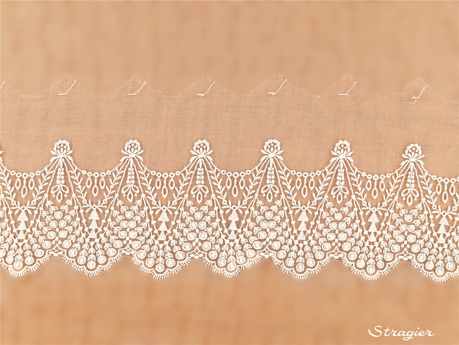 fine Cotton Embroidery on sheer Tulle - Victorine - Stragier Pale Ivory - 10 cm