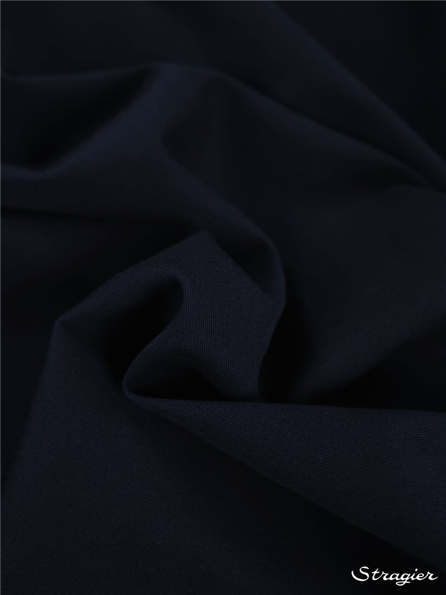 Coton sergé extensible - uni - Marine