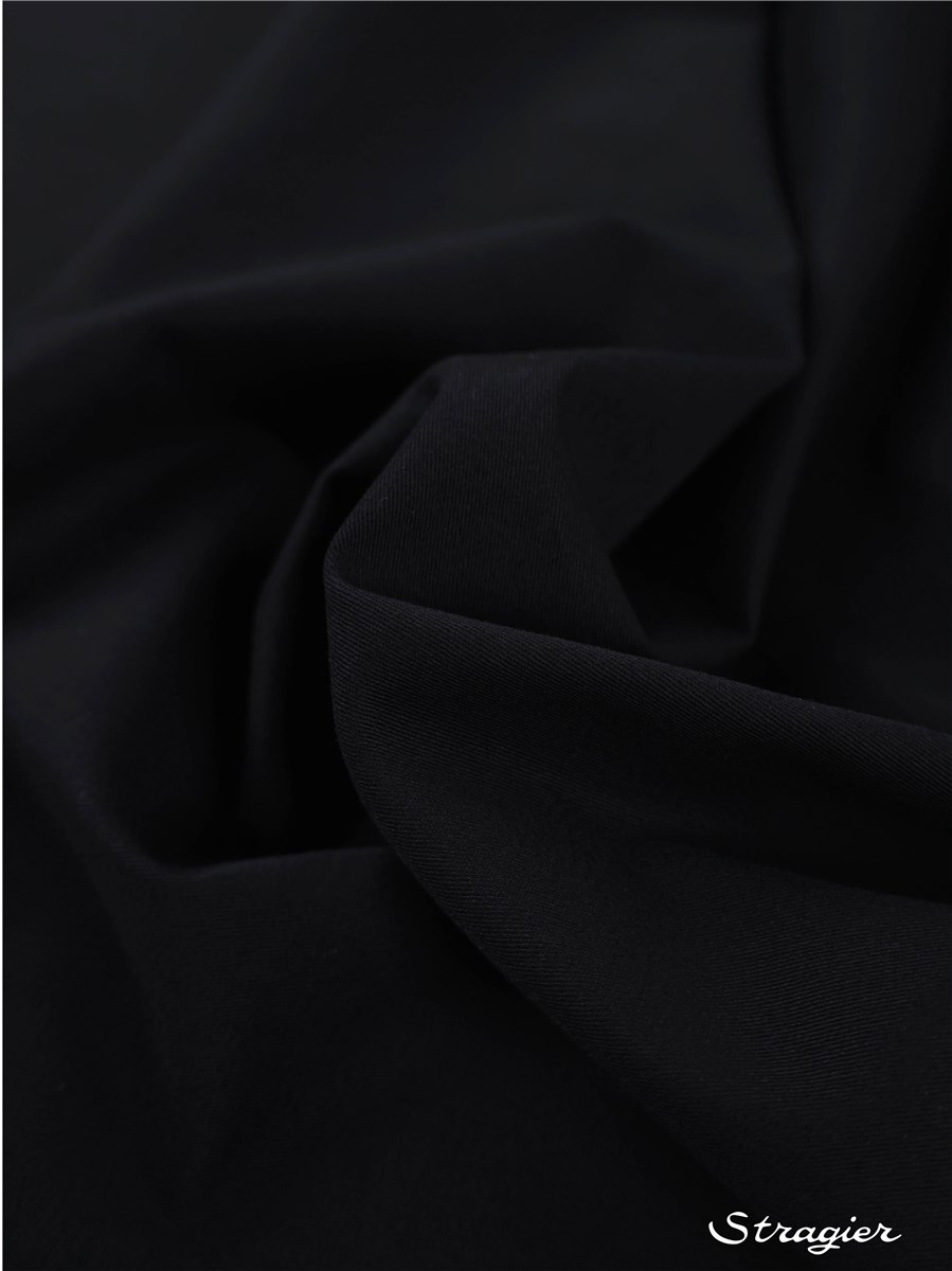 Coton sergé extensible - uni - Noir 