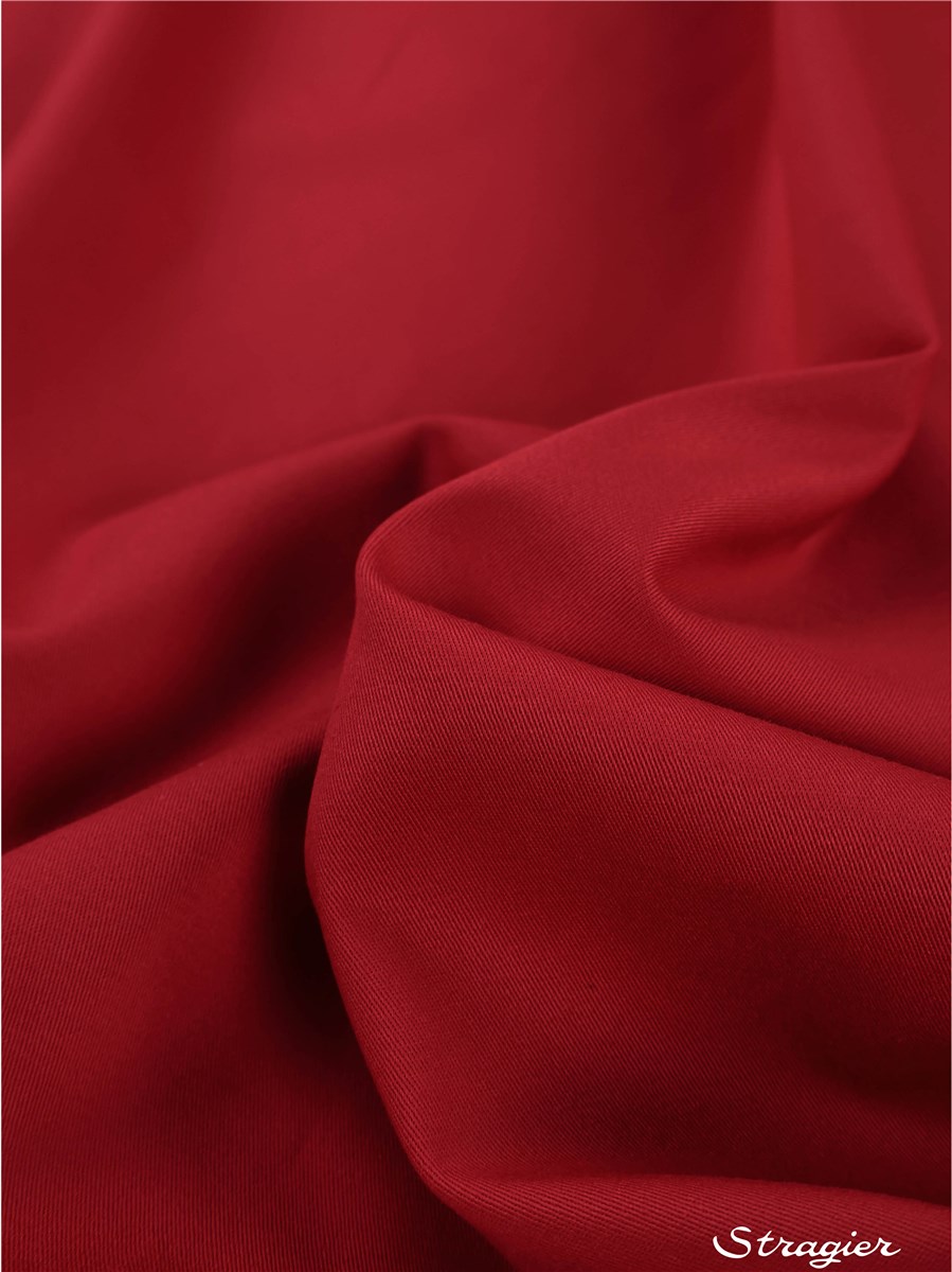 Coton sergé extensible - uni - Rouge 