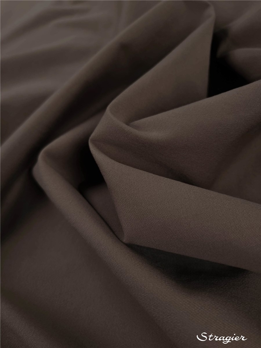 Coton sergé extensible - uni - Brun clair taupé 