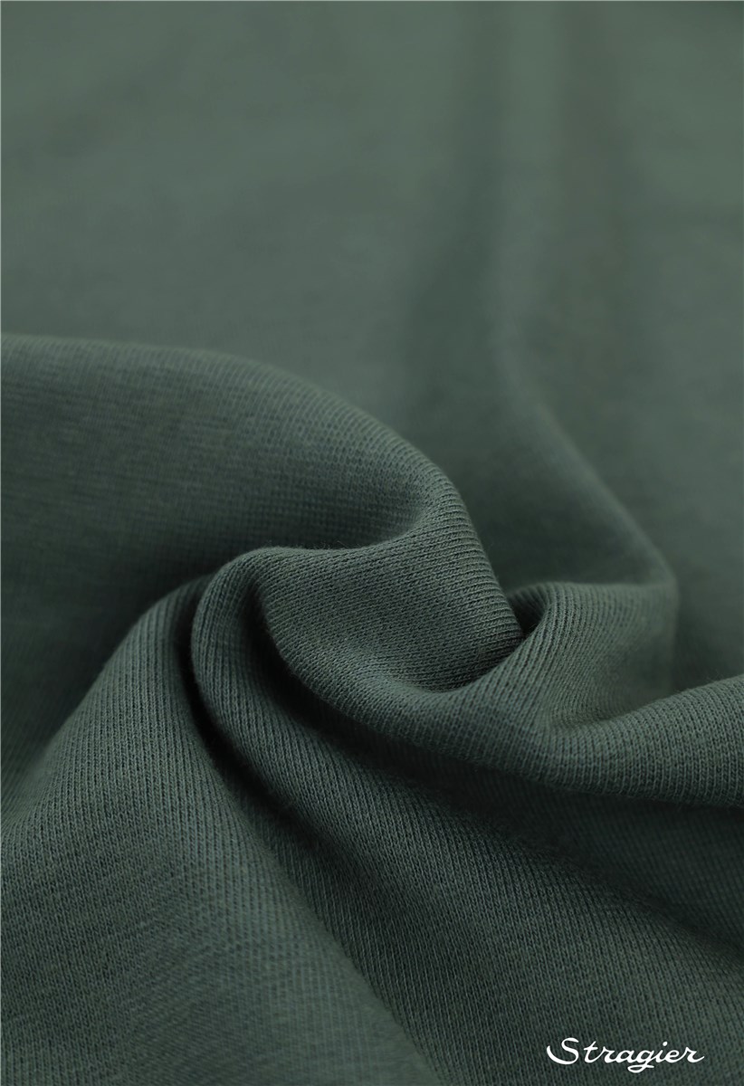 Bord Côte en Coton Bio - Uni - Vert de gris foncé 