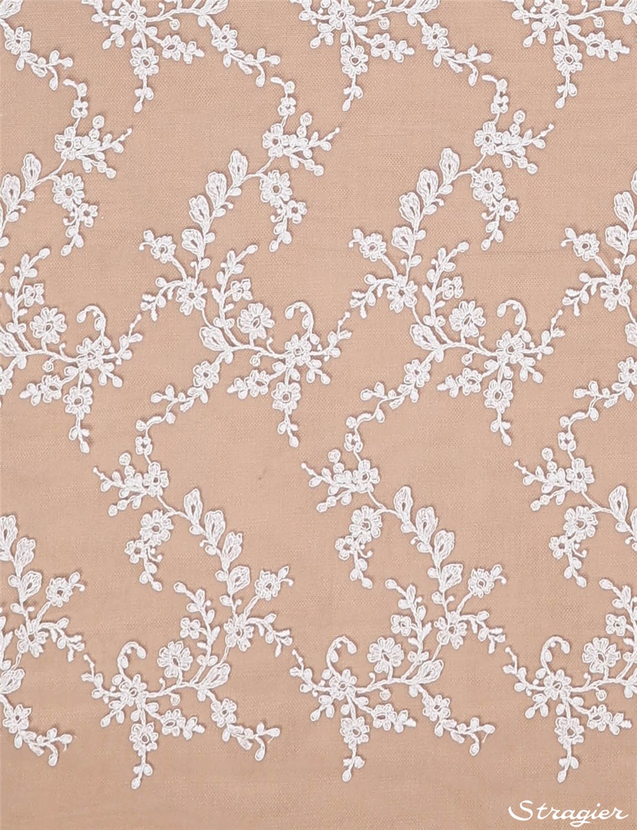 Broderie au fil de Coton sur tulle invisible - Edolie - Ivoire clair Stragier - 135 cm