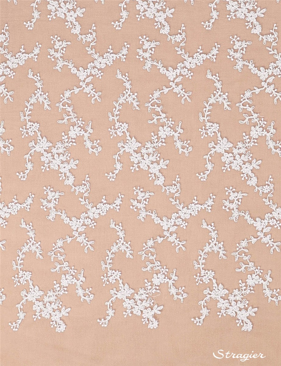 Broderie au fil de Coton sur tulle invisible - Odilia - Ivoire clair Stragier - 135 cm