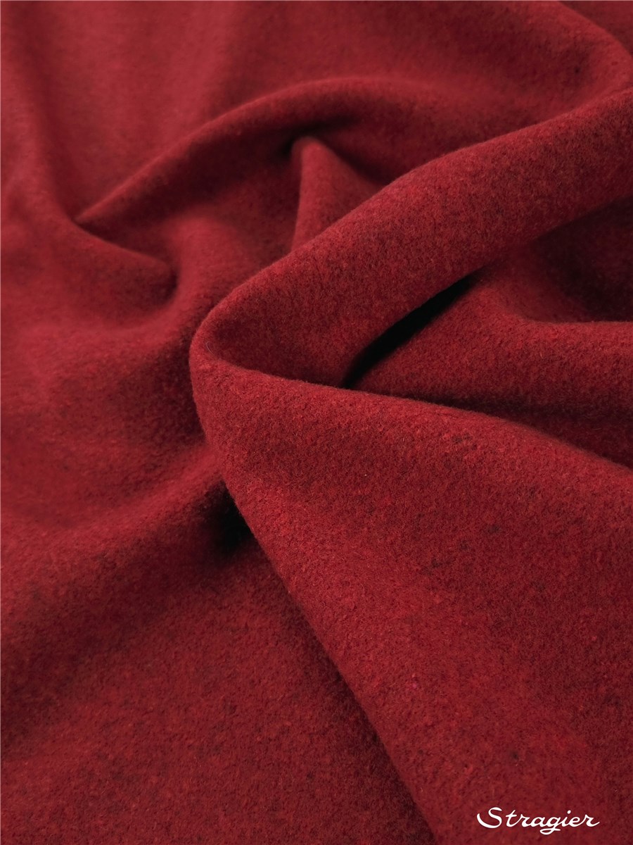Laine Velours Manteau - Uni - Rouge