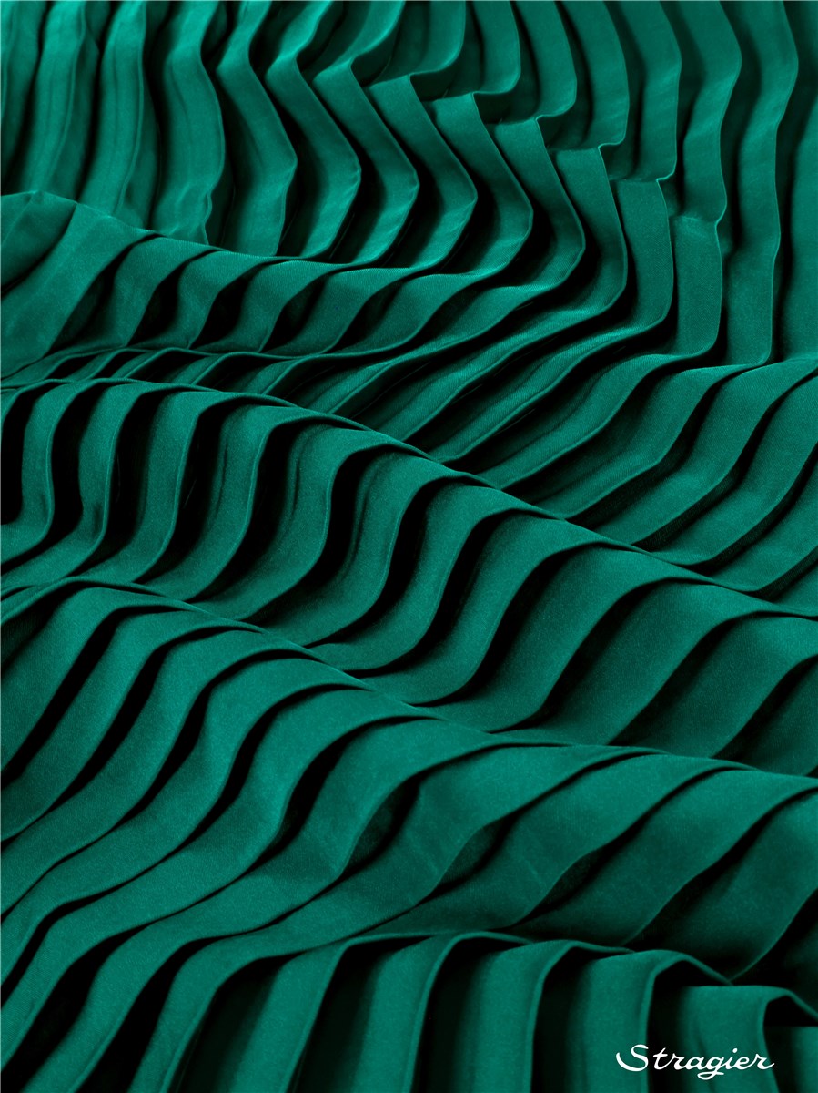 Panneau Plissé - Satin lavé - uni - Vert Emeraude - 140 cm